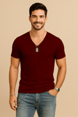 V-Neck T-Shirt - Casual - Slim Fit - Plain T-Shirt - Men's T-Shirt