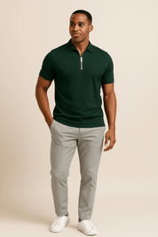 Quarter-Zip Polo - Short Sleeve - Collared - Polo T-Shirt - Men's Shirt