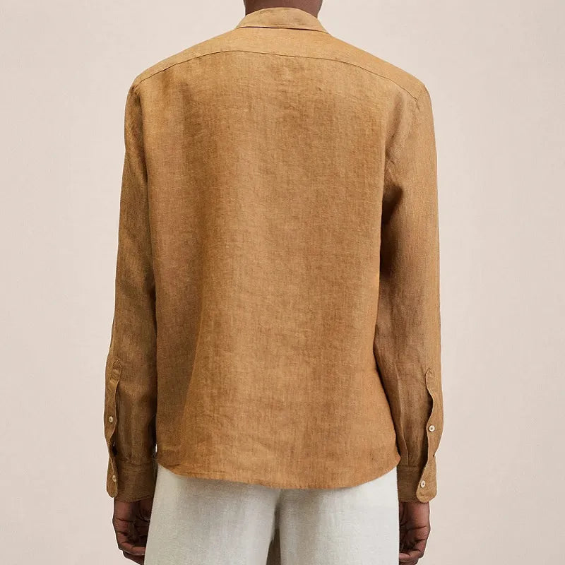 Linen Shirt - Men's Loose Fit Long Sleeve Button-Up Shirt