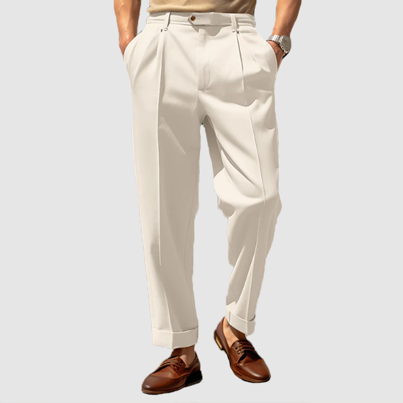Dress Pants - Men's Straight Leg Pleated Business Casual Slack Pants 