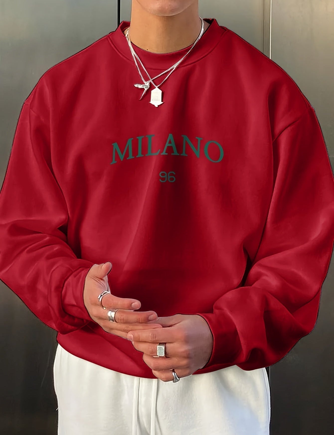 Men's Sweatshirt - Round Neck - Print - Oversized Sweatshirt - Oversized Pullover