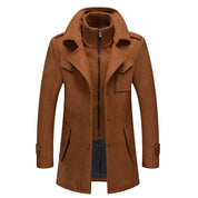Wool Coat - Men's Mid Length Zip-Up Wool Jacket for Winter