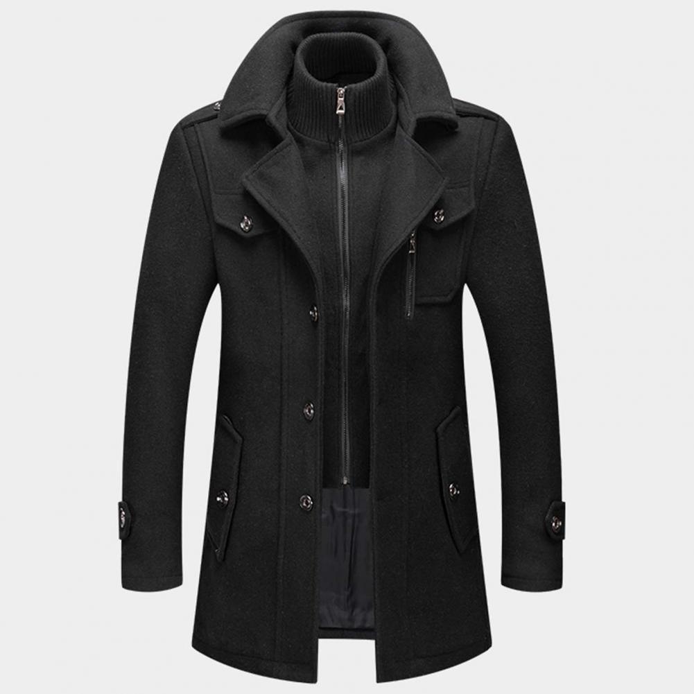 Wool Coat - Men's Mid Length Zip-Up Wool Jacket for Winter