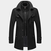 Wool Coat - Men's Mid Length Zip-Up Wool Jacket for Winter