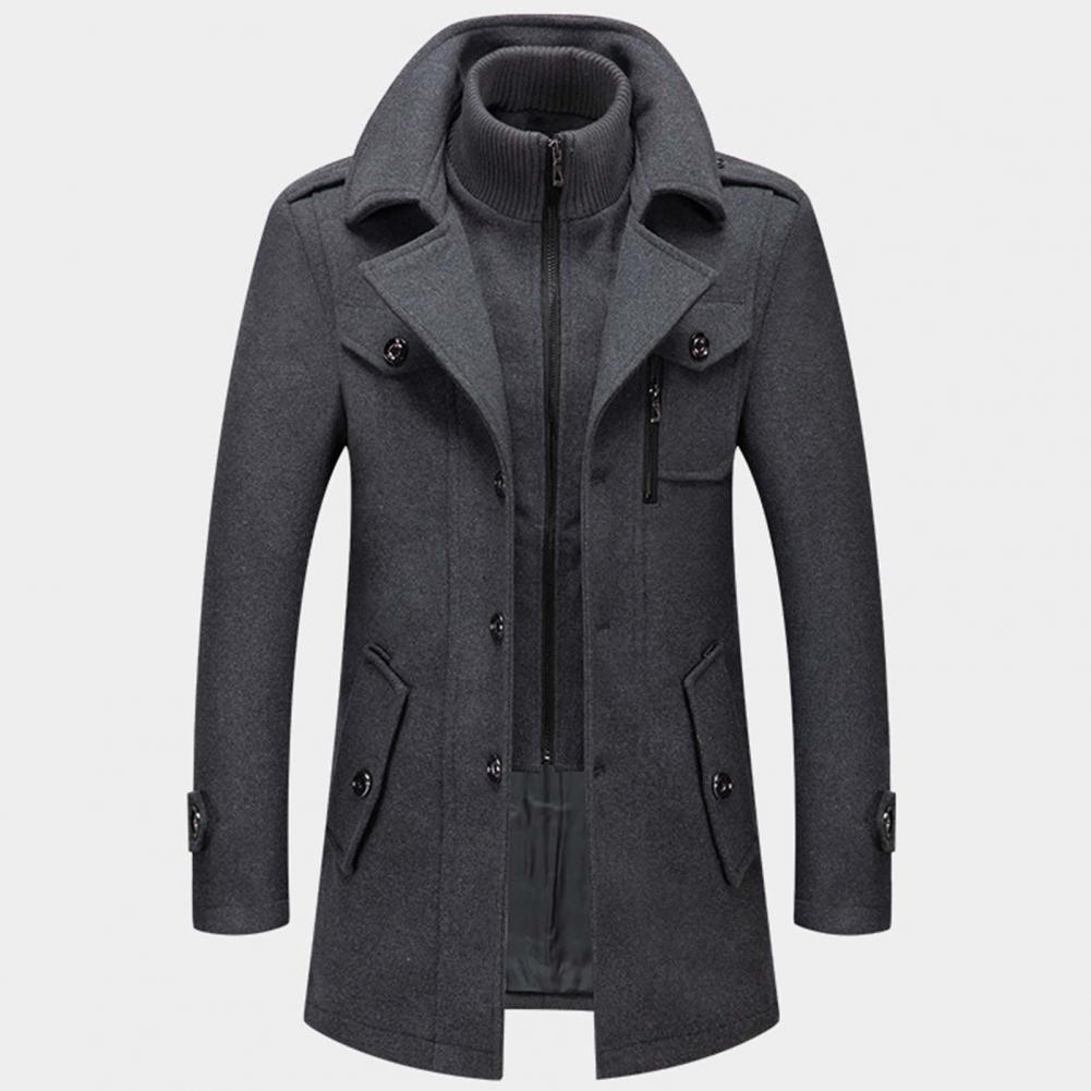 Wool Coat - Men's Mid Length Zip-Up Wool Jacket for Winter