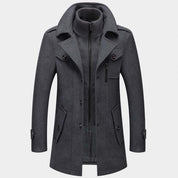 Wool Coat - Men's Mid Length Zip-Up Wool Jacket for Winter