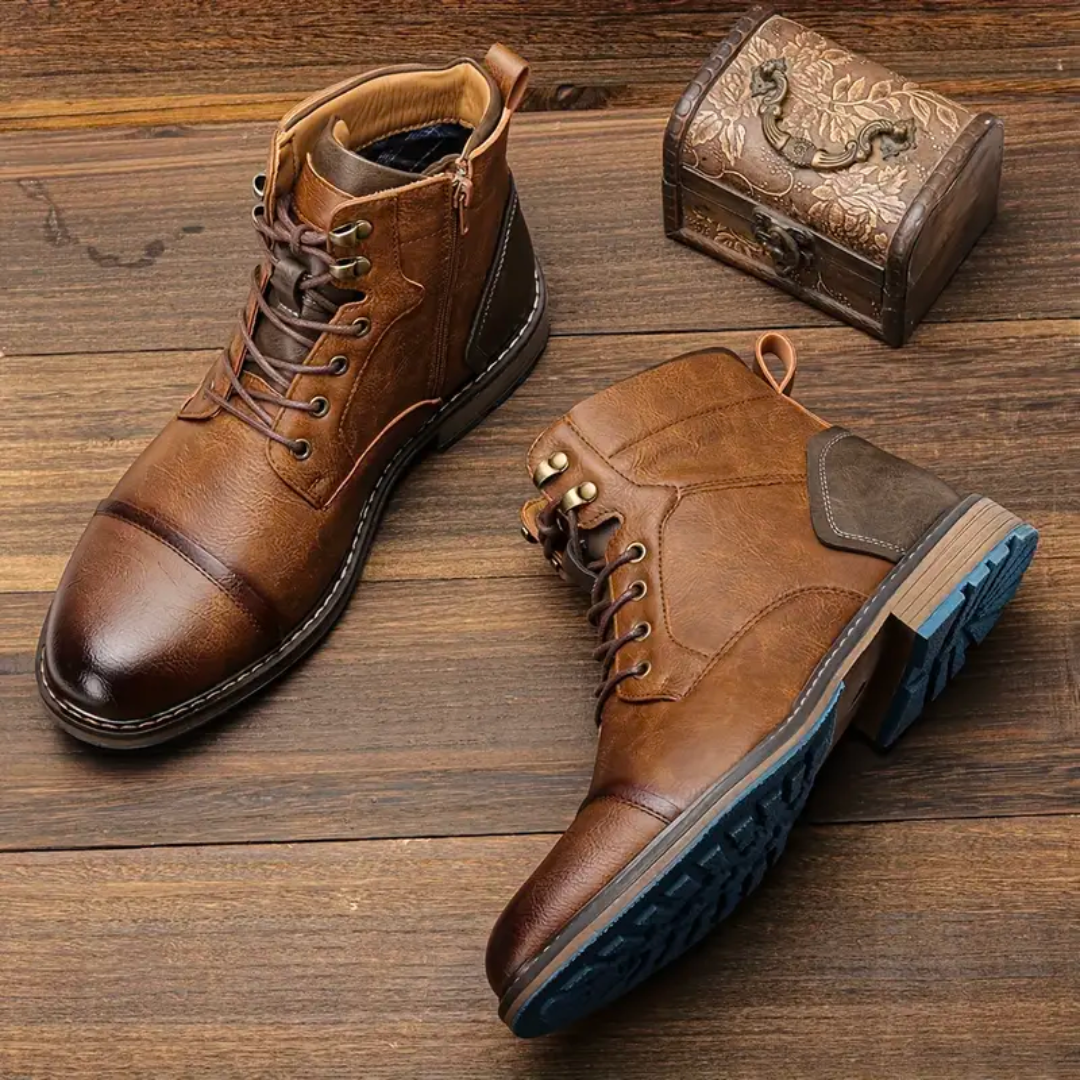 Leather Boots - Brown - Lace-Up - Winter Boots - Men's Boots