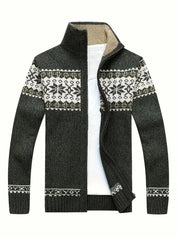 Knit Cardigan - Men's Warm Winter Snowflake Zip Cardigan