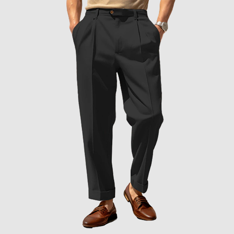 Dress Pants - Men's Straight Leg Pleated Business Casual Slack Pants 