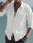Summer Shirt - Men's Long Sleeve Collared Cotton Linen Shirt