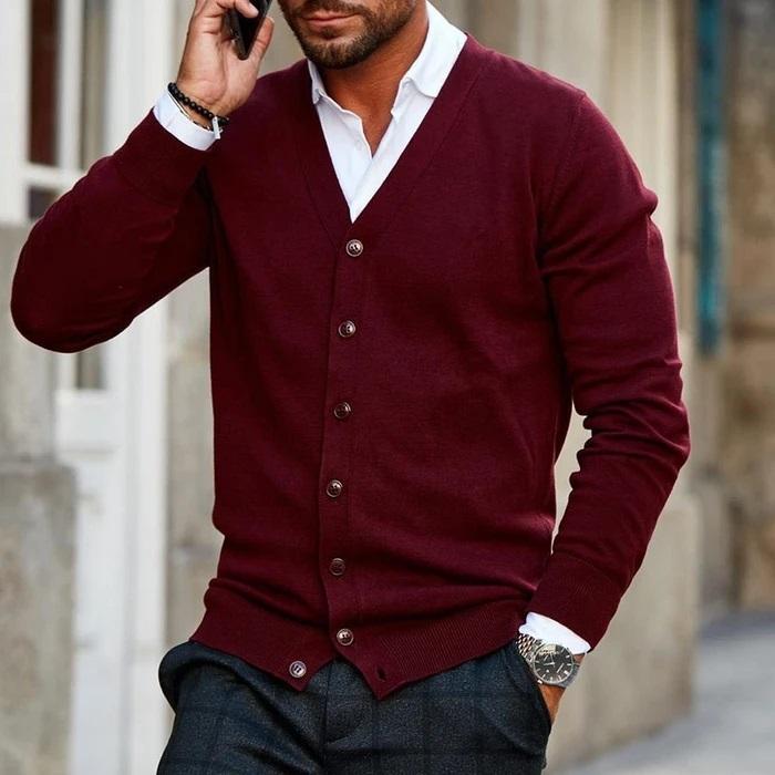 Men's Cardigan - V-Neck - Button-Up - Knit Cardigan - Cardigan Sweater