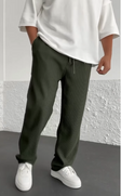 Ribbed Pants - Men's Loose Fit Drawstirng Stretch Baggy Pants