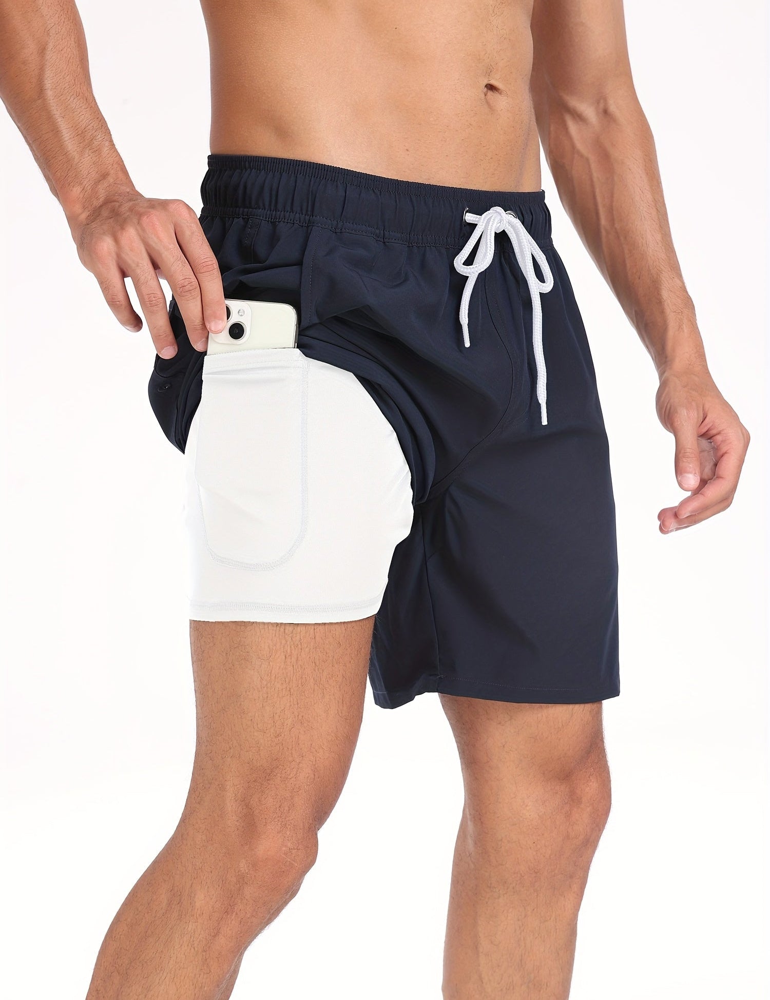 Swim Shorts - Men's Drawstring Quick Dry 2-in-1 Board Shorts