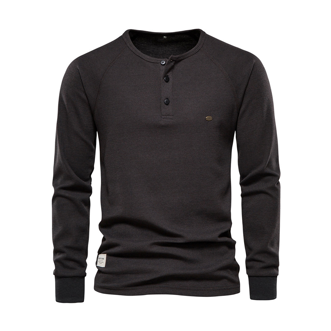 Long Sleeve T-Shirt - Men's Plain Quarter Button Long Sleeve Shirt