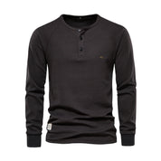 Long Sleeve T-Shirt - Men's Plain Quarter Button Long Sleeve Shirt