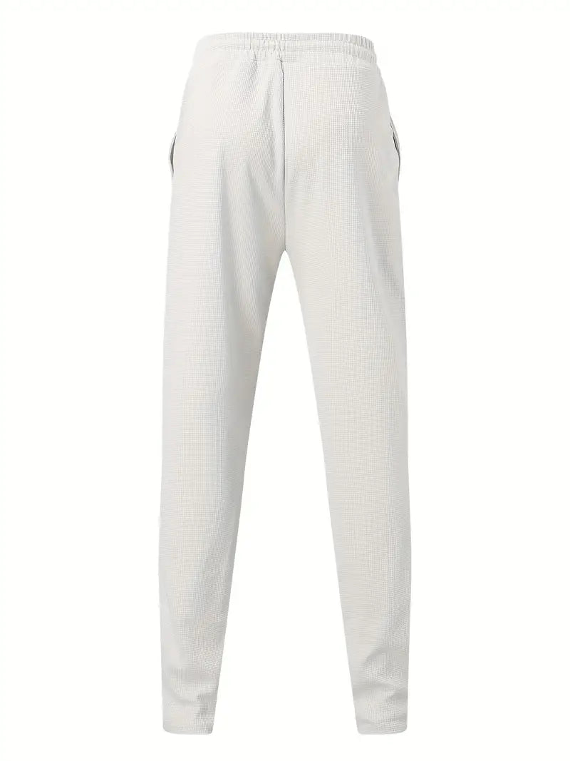 Men's Trousers - Elastic Waist - Drawstring - Slim Fit Joggers - Waffle Pants