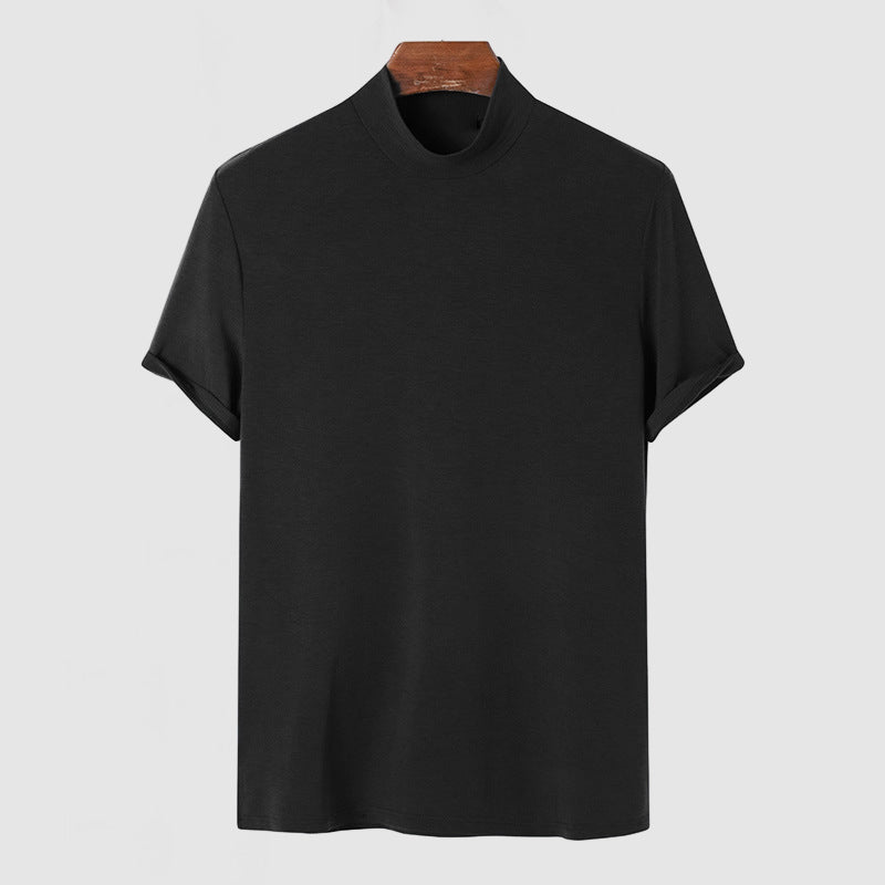 High Neck T-Shirt - Men's Plain Slim Fit Turtleneck T-Shirt