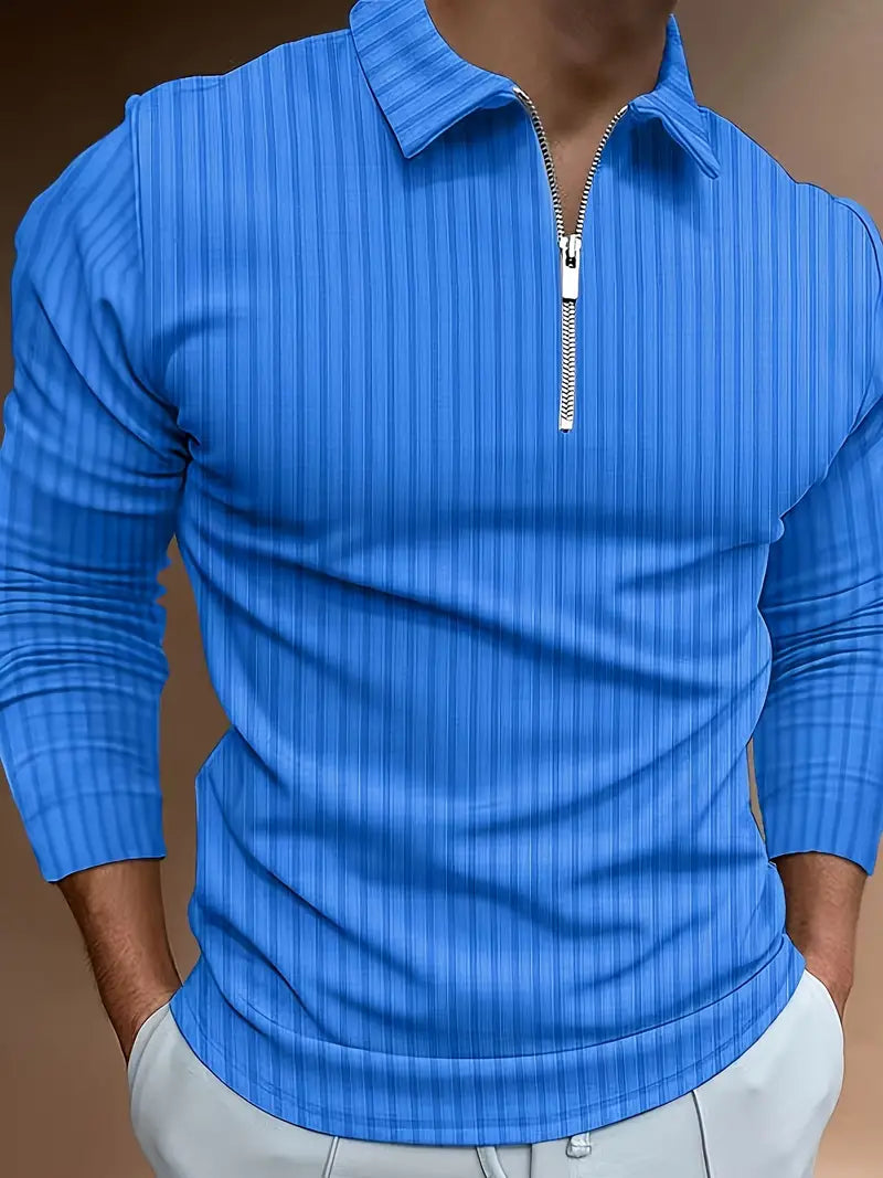 Long Sleeve Polo Shirt | Quarter Zip | Slim Fit | Half Zip Polo | Men's Jumper