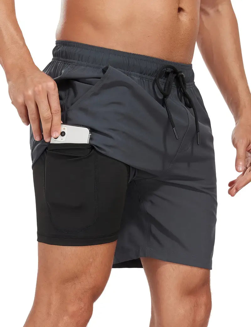 Swim Shorts - Men's Drawstring Quick Dry 2-in-1 Board Shorts