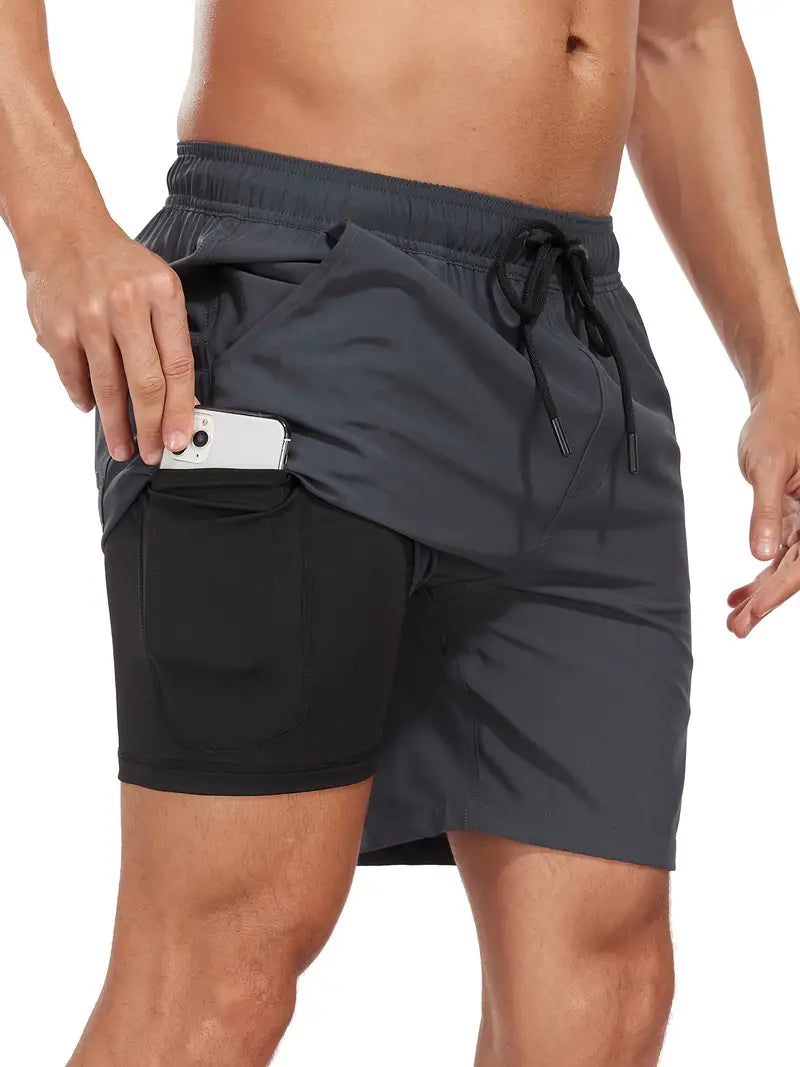 Swim Shorts - Men's Drawstring Quick Dry 2-in-1 Board Shorts