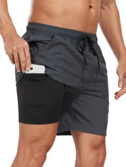 Swim Shorts - Men's Drawstring Quick Dry 2-in-1 Board Shorts