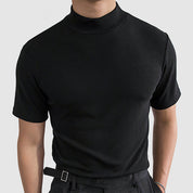High Neck T-Shirt - Men's Plain Slim Fit Turtleneck T-Shirt