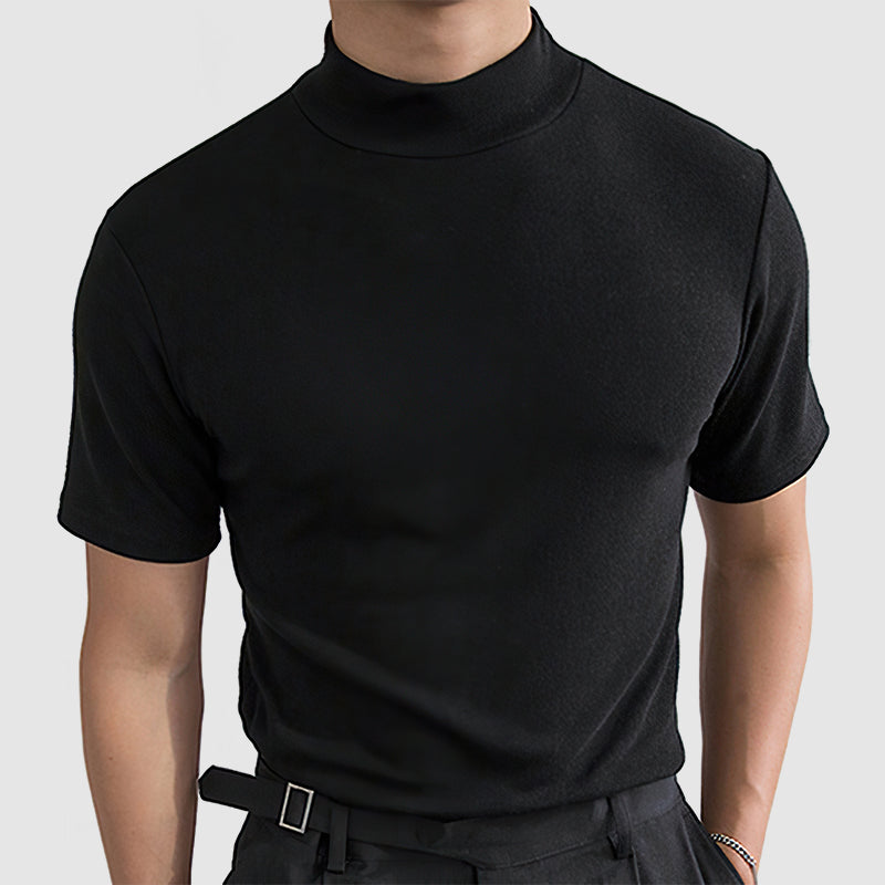 High Neck T-Shirt - Men's Plain Slim Fit Turtleneck T-Shirt