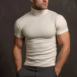Turtleneck T-Shirt - Men's Slim Fit High Neck Short Sleeve Sweater