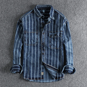 Denim Shirt - Striped - Long Sleeve - Button-Up - Men's Clothing