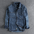 Denim Shirt - Striped - Long Sleeve - Button-Up - Men's Clothing