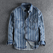Denim Shirt - Striped - Long Sleeve - Button-Up - Men's Clothing