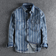 Denim Shirt - Striped - Long Sleeve - Button-Up - Men's Clothing
