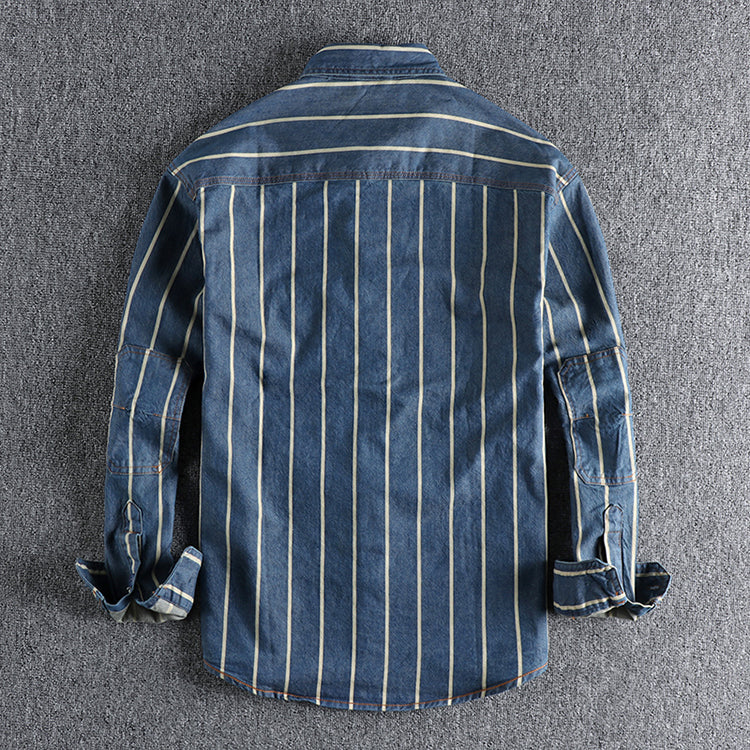 Denim Shirt - Striped - Long Sleeve - Button-Up - Men's Clothing
