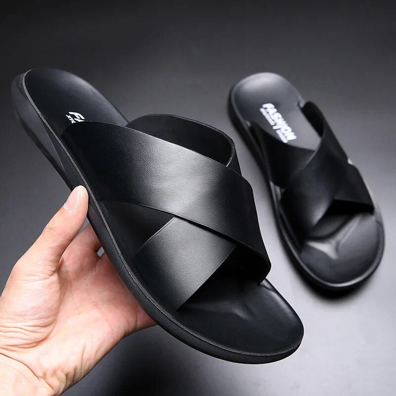 Leather Slides | Summer | Slip-On | Leather Slippers | Men's Sandals