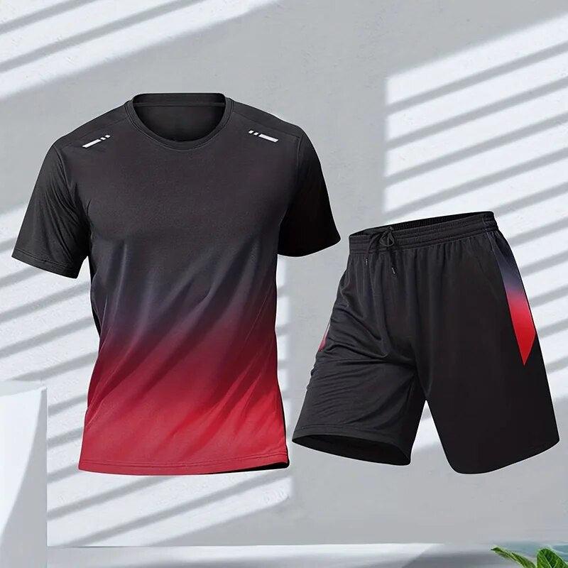 Men's Gym Set - Two-Piece - Quick Dry - Shorts and T-Shirt Set - Exercise Clothes for Men
