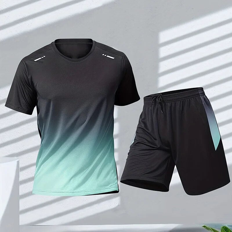 Men's Gym Set - Two-Piece - Quick Dry - Shorts and T-Shirt Set - Exercise Clothes for Men