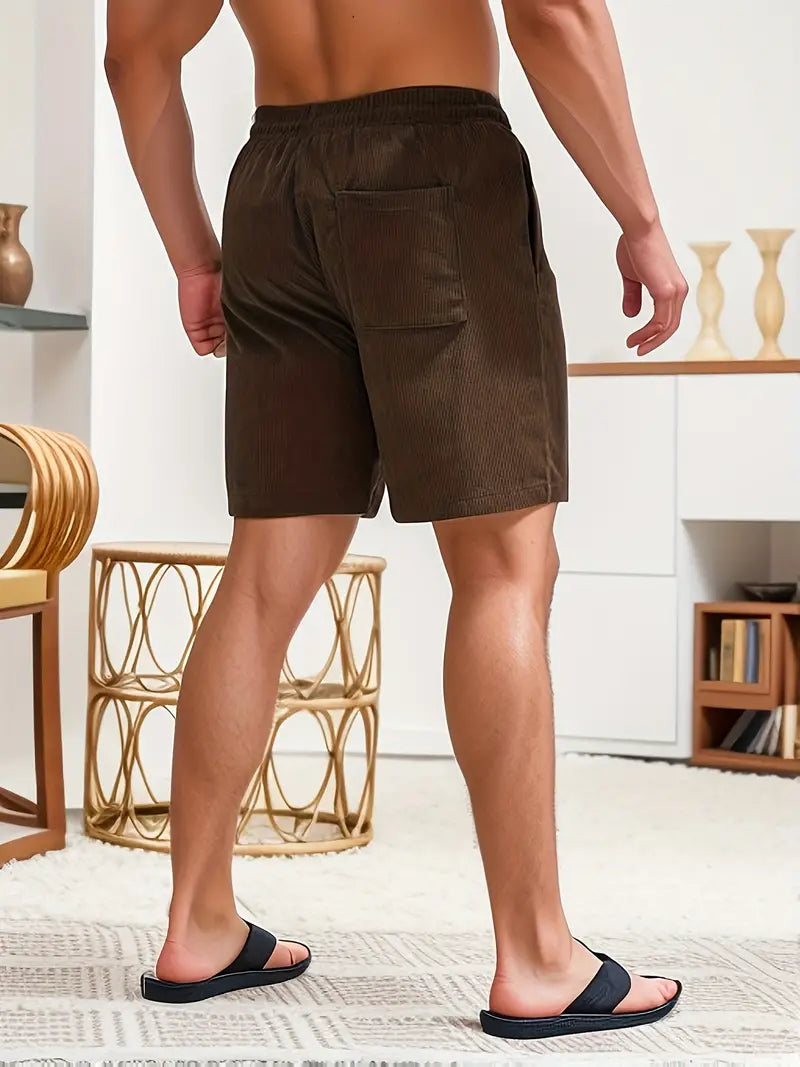 Cord Shorts - Men's Elastic Waist Corduroy Summer Shorts