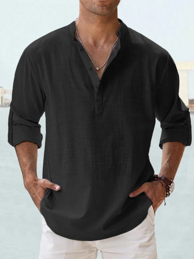 Linen Shirt | Quarter Button | Long Sleeve | Men's Linen Clothes | Men's Shirts