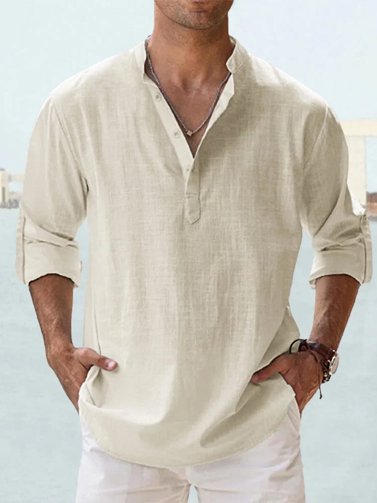Linen Shirt | Quarter Button | Long Sleeve | Men's Linen Clothes | Men's Shirts