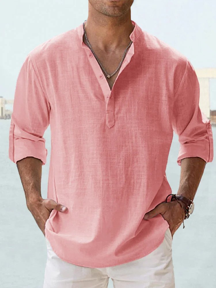Linen Shirt | Quarter Button | Long Sleeve | Men's Linen Clothes | Men's Shirts