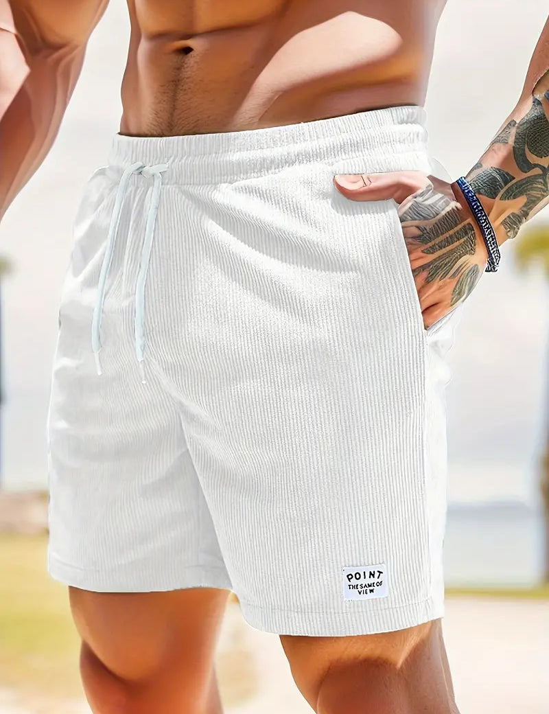 Cord Shorts - Men's Elastic Waist Corduroy Summer Shorts