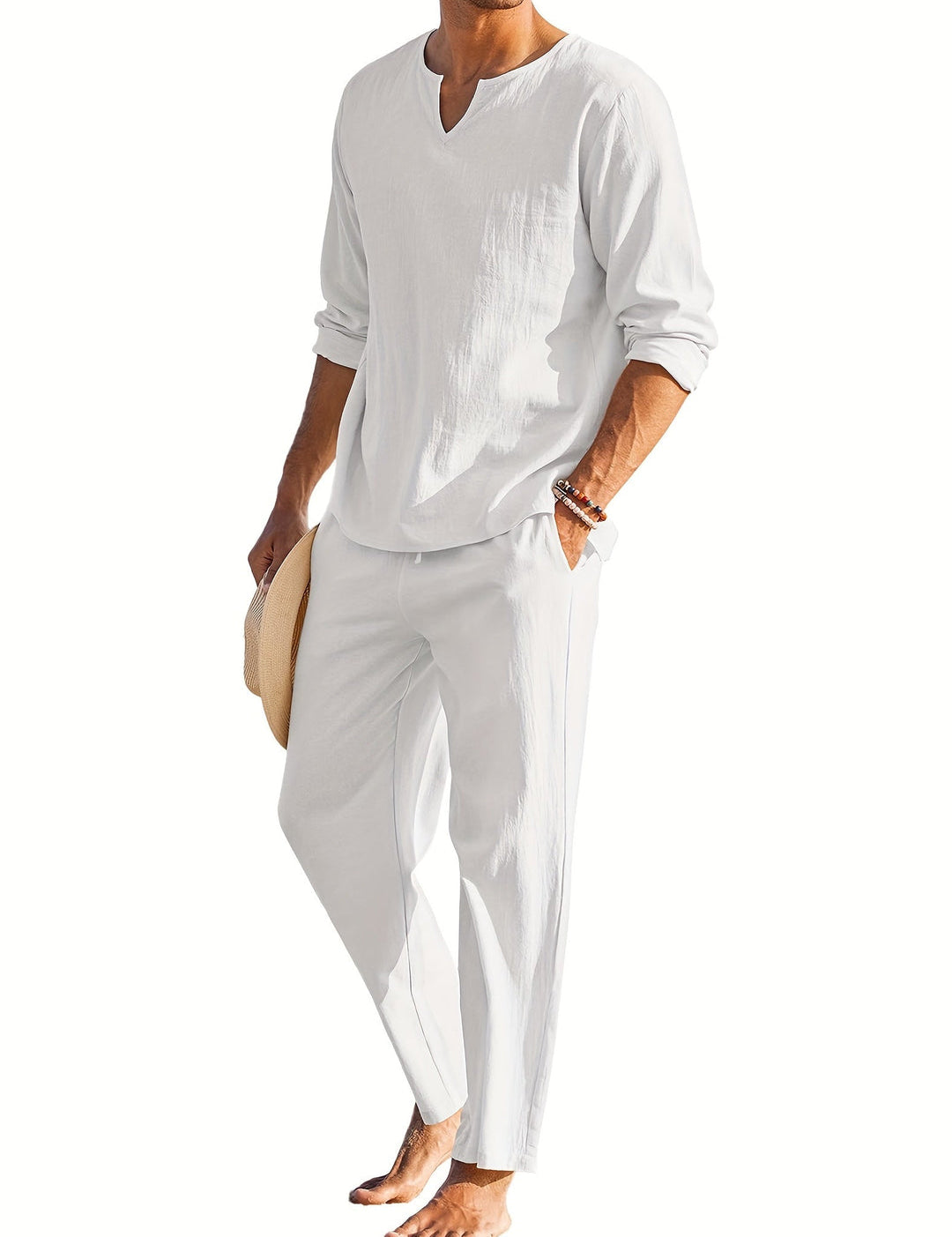 Linen Two-Piece Set - Casual - Long Sleeve - Linen Co Ord - Men's Summer Clothes 