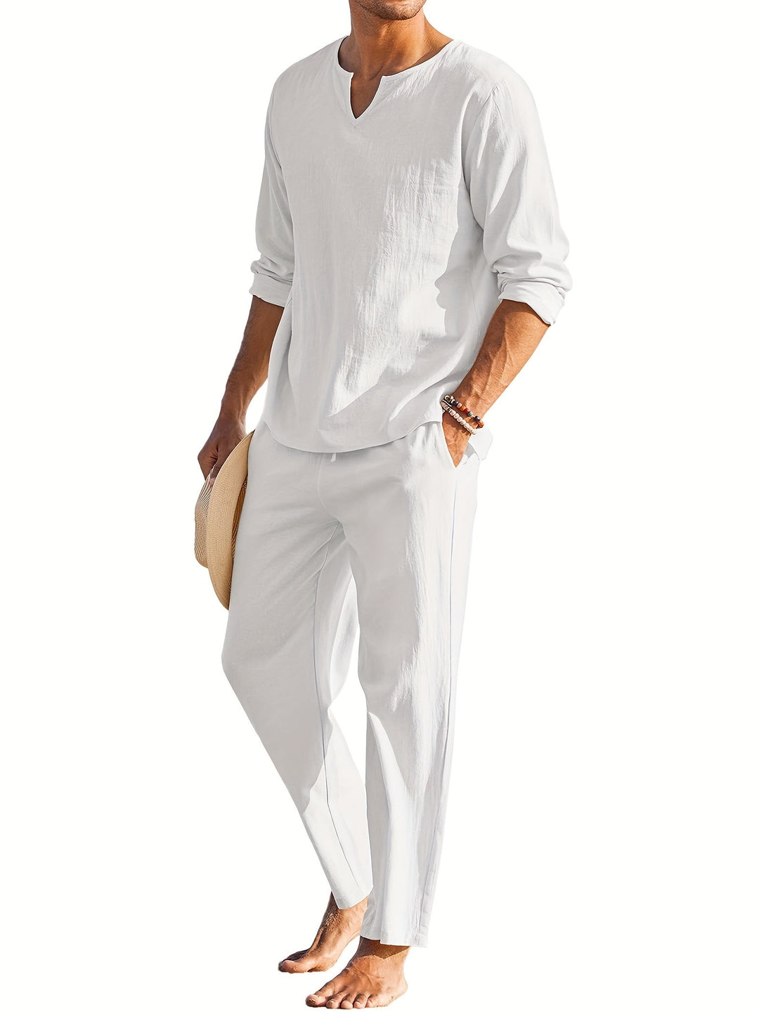 Linen Two-Piece Set - Casual - Long Sleeve - Linen Co Ord - Men's Summer Clothes 
