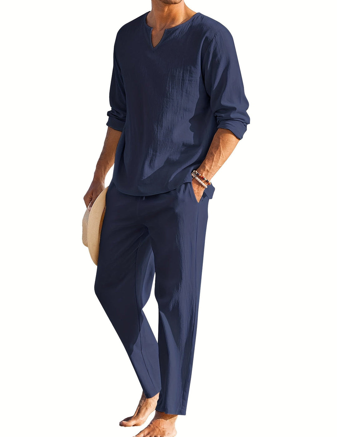 Linen Two-Piece Set - Casual - Long Sleeve - Linen Co Ord - Men's Summer Clothes 