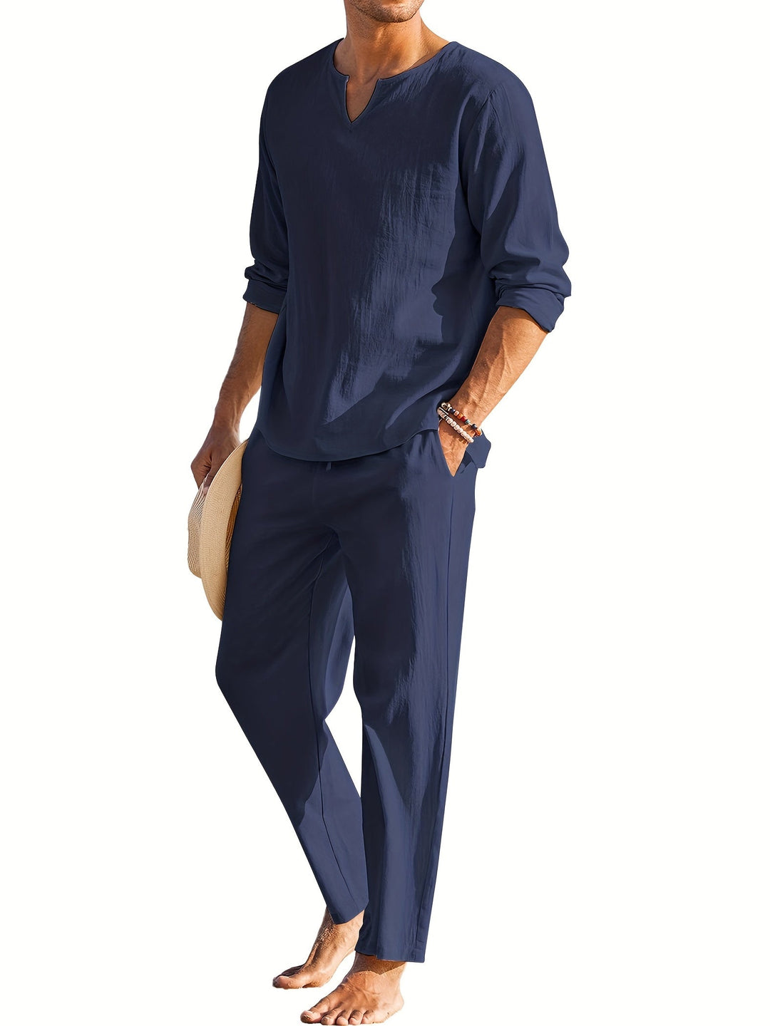 Linen Two-Piece Set - Casual - Long Sleeve - Linen Co Ord - Men's Summer Clothes 