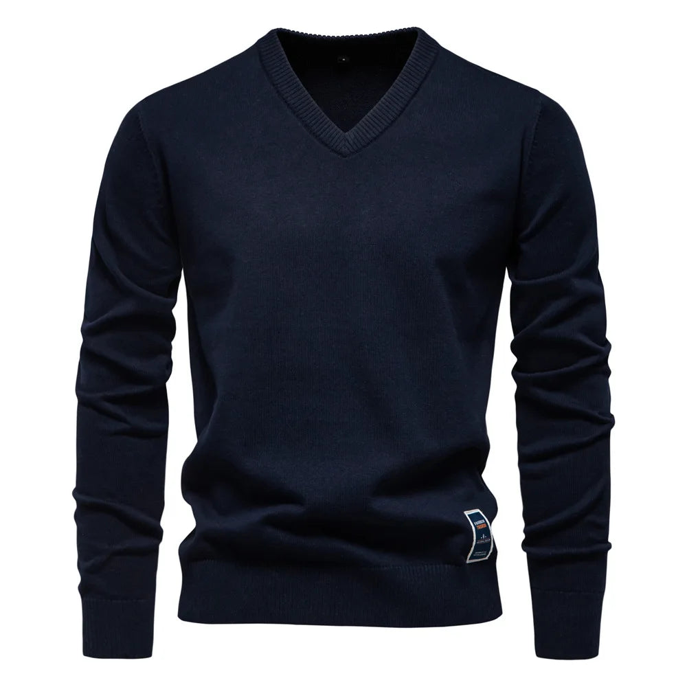 V-Neck Jumper - Men's Classic Casual Long Sleeve Knitted Sweater 