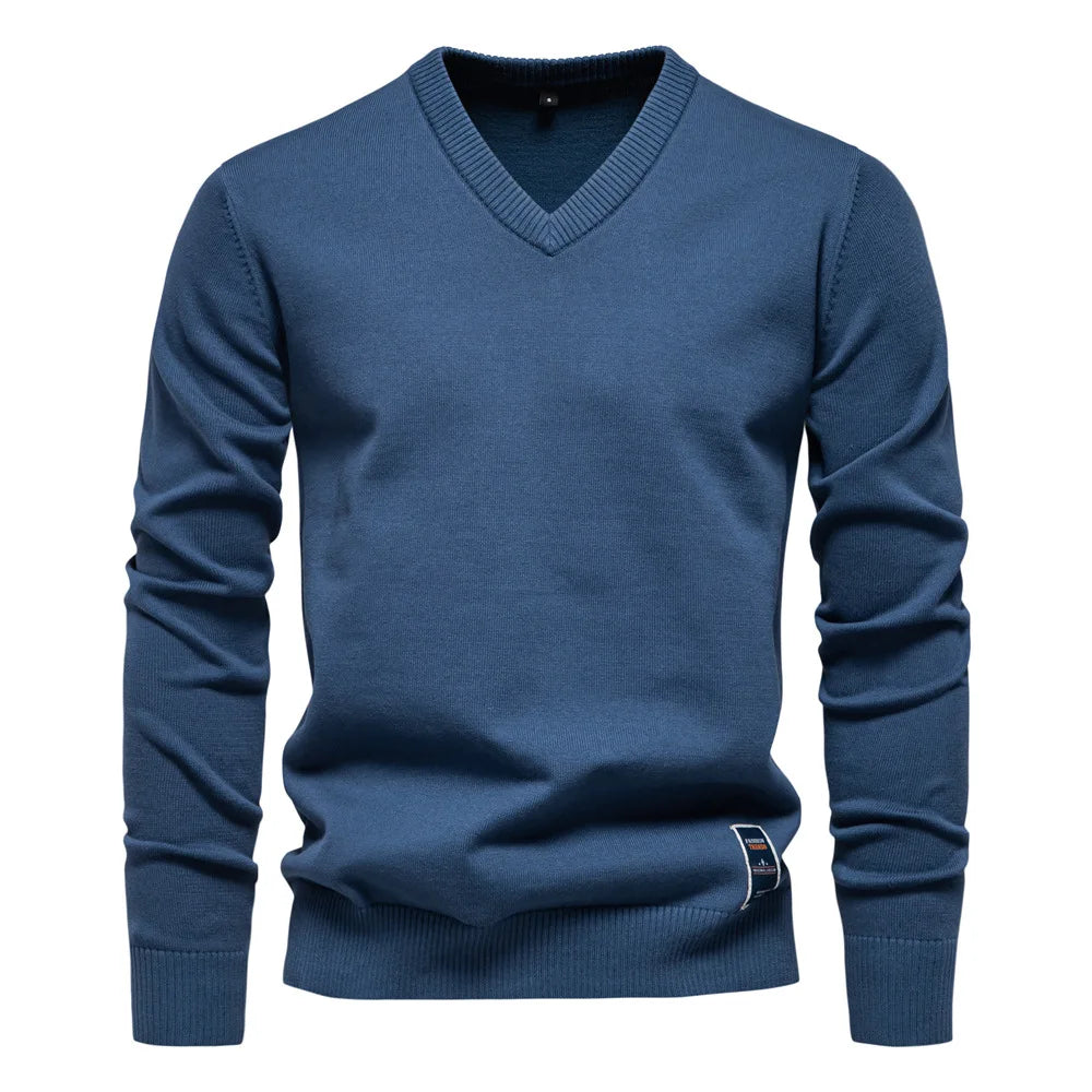 V-Neck Jumper - Men's Classic Casual Long Sleeve Knitted Sweater 