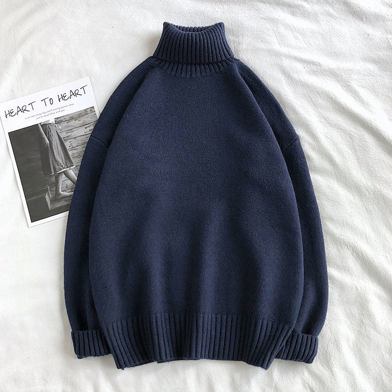 Turtleneck Jumper - Men's Roll Neck Oversized Knitted Sweater