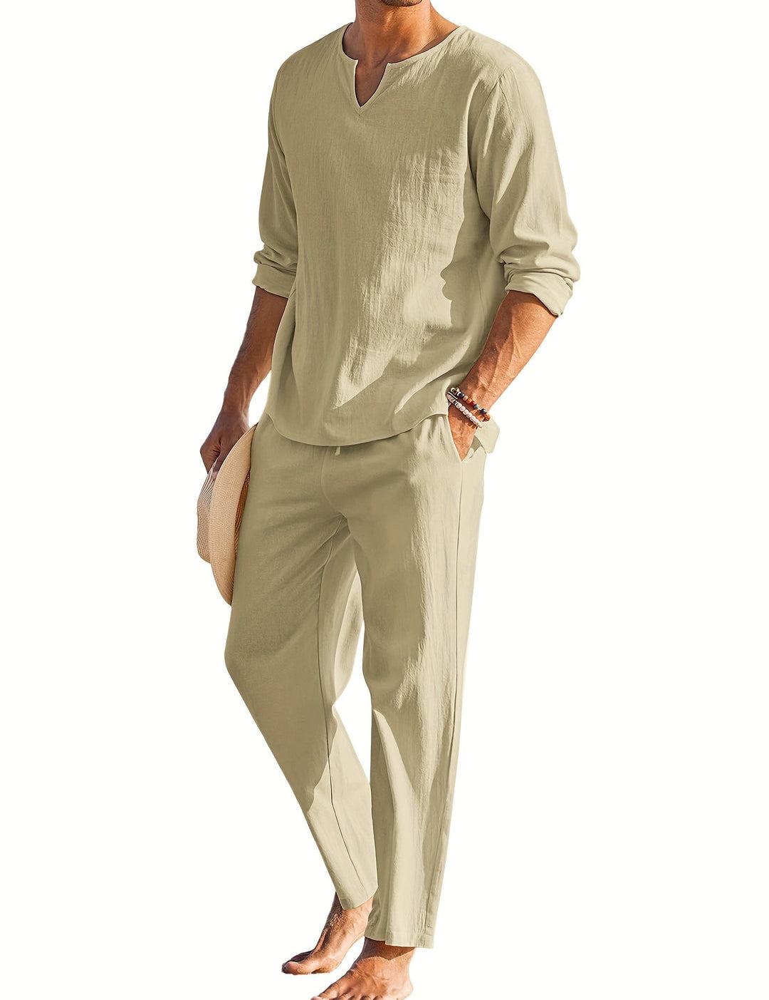 Linen Two-Piece Set - Casual - Long Sleeve - Linen Co Ord - Men's Summer Clothes 