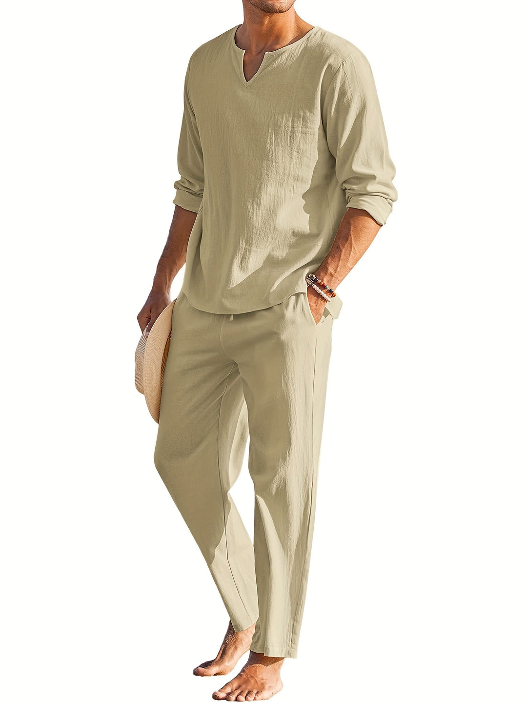 Linen Two-Piece Set - Casual - Long Sleeve - Linen Co Ord - Men's Summer Clothes 